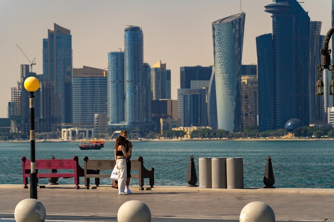 couple embracing in city park